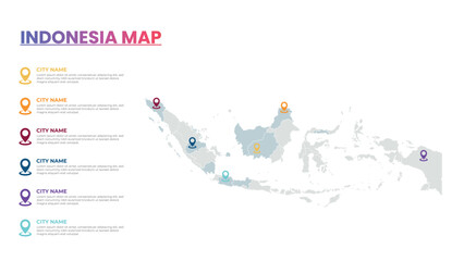 Indonesia Modern Map Infographic Template, Detailed infographic map of Indonesia Popular City