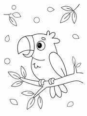 Parrot sitting on tree branch in white background coloring pages 