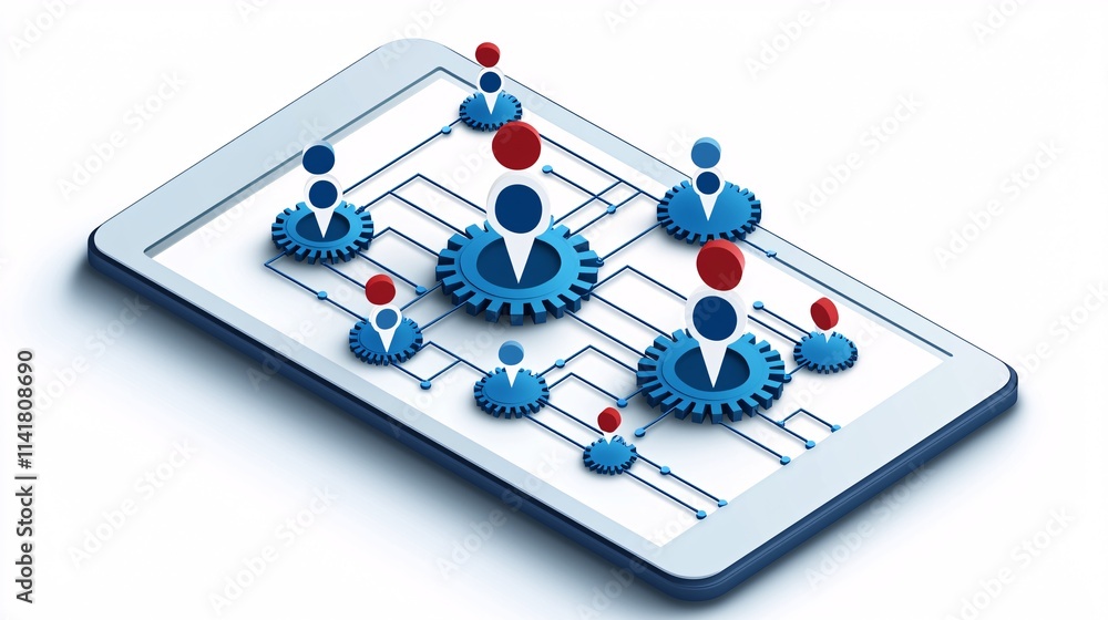 Poster a visually clean representation of a step-by-step profile completion process on a tablet screen