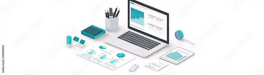 Poster a visually appealing depiction of online record management with charts and data visualization