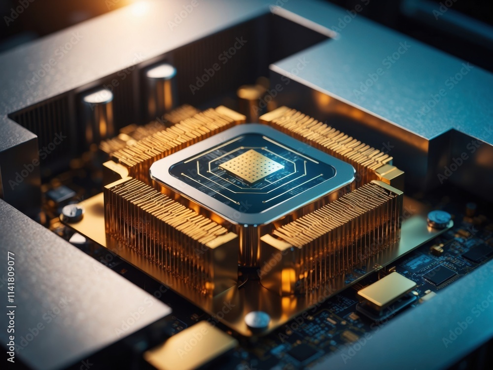 Aufkleber a close-up of the core of a quantum computer, showcasing intricate circuits and glowing components, 