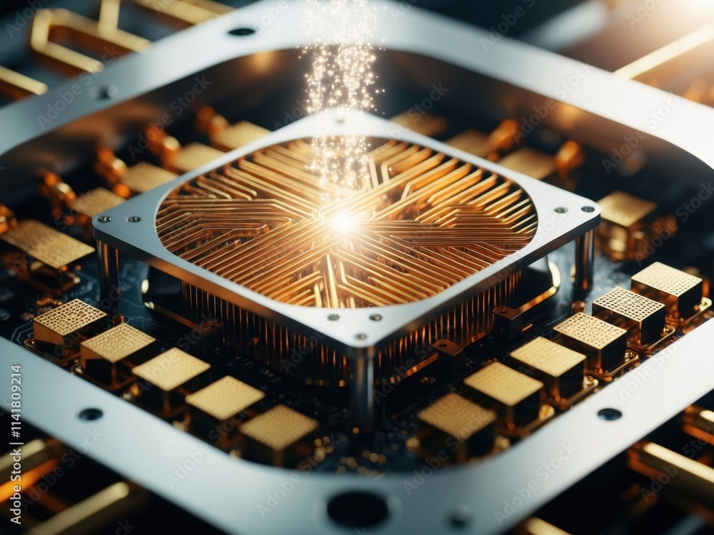 Aufkleber a close-up of the core of a quantum computer, showcasing intricate circuits and glowing components, 