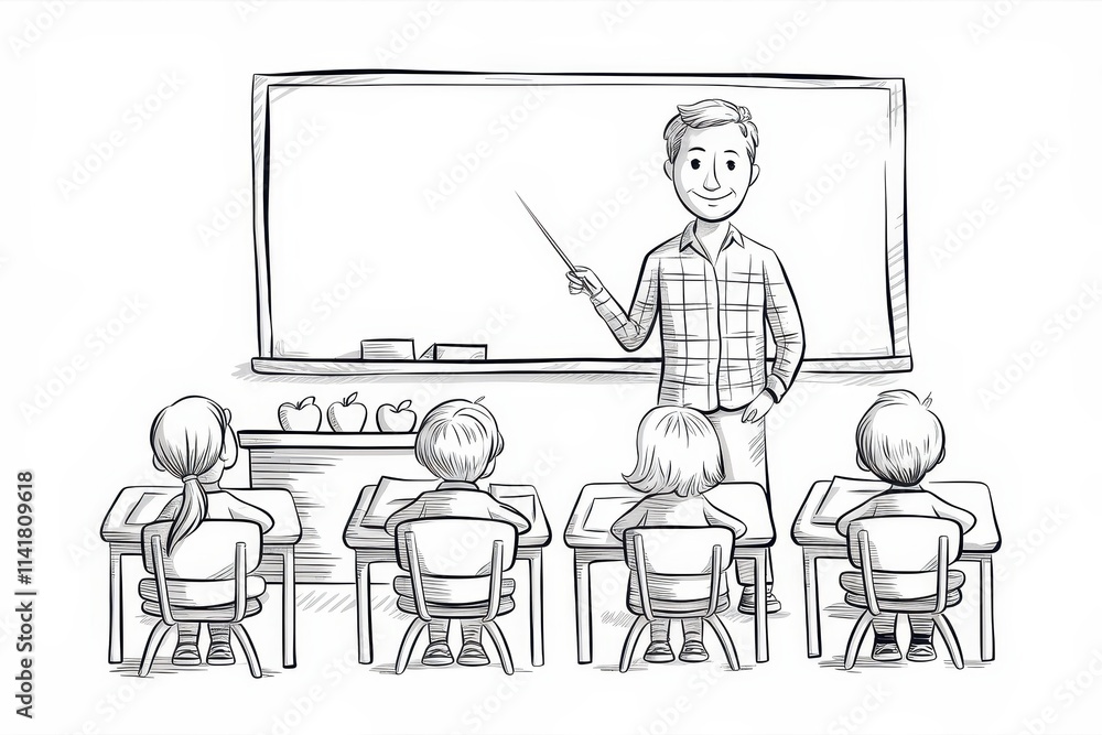 Poster teacher instructing students in a classroom setting