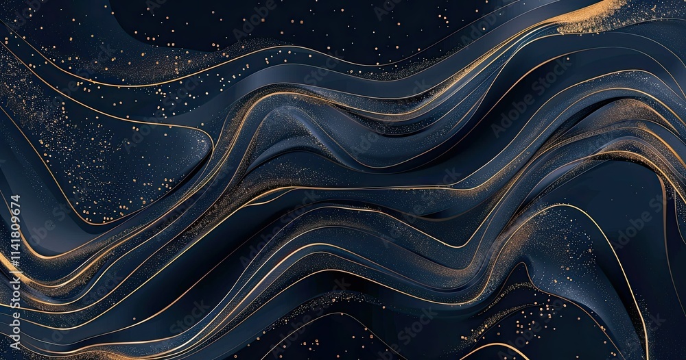 Poster abstract waves with dark tones and golden highlights create a sophisticated visual effect.