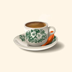 Nanyang Kopitiam Traditional Coffee Cup with Saucer.