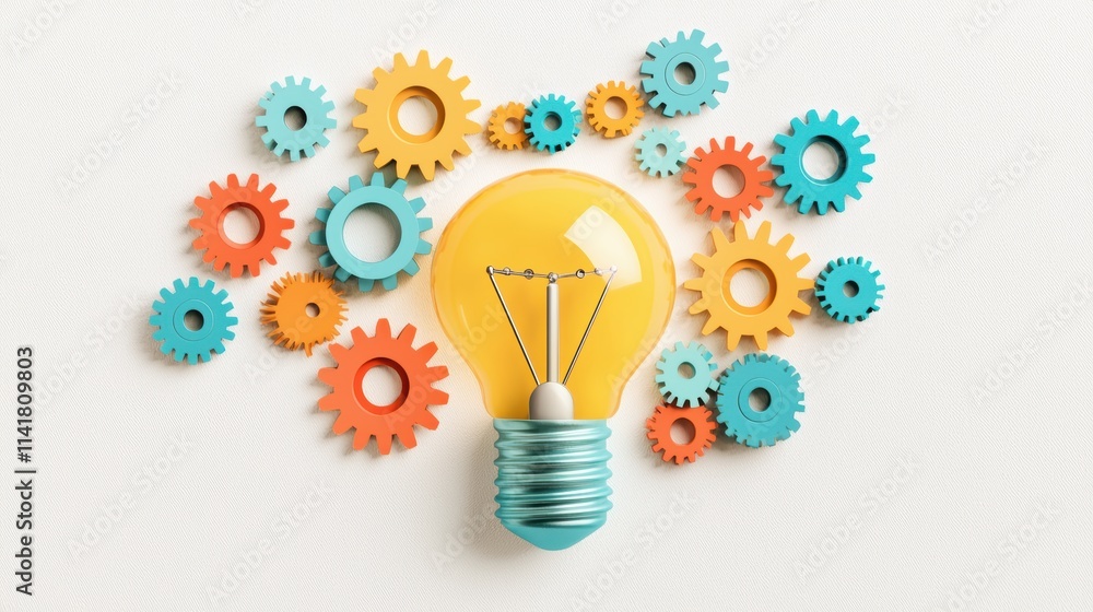 Poster a light bulb filled with colorful gears and cogs represents the intricate workings of the mind durin