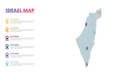 Israel Modern Map Infographic Template, Detailed infographic map of Israel Popular City