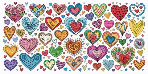 Vibrant heart doodle icons, perfect for love-themed designs. Ideal elements for Valentine's Day, weddings, and romantic celebrations to express affection and joy beautifully.