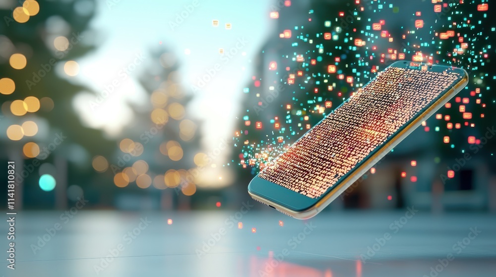 Poster a smartphone screen displays a complex code, representing the intricate software and algorithms driv