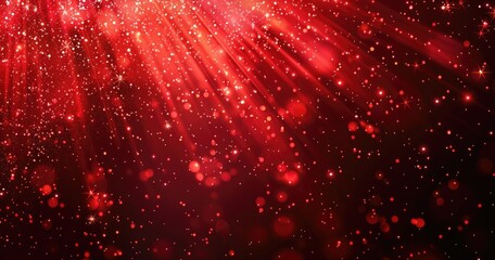 A vibrant display of red sparkles and light beams, evoking a festive atmosphere.