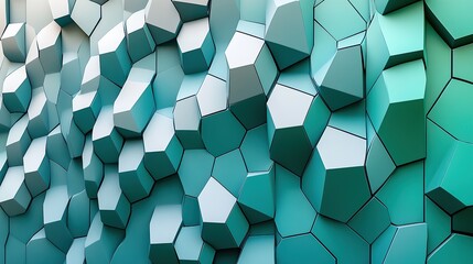 Abstract geometric pattern of teal and light teal hexagonal shapes.