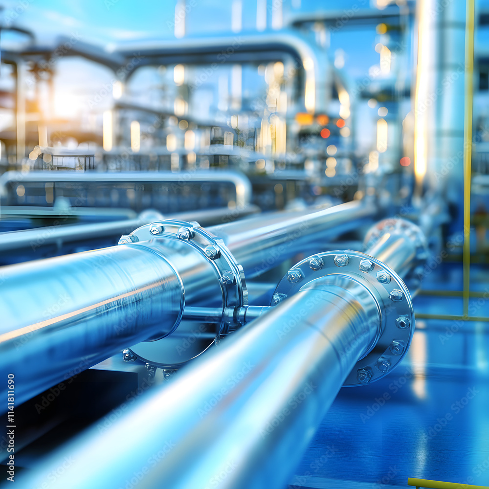 Poster industrial pipe infrastructure factory high-resolution image urban setting close-up view engineering