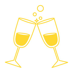 Gold Monoline New Year - Toasting Glasses Beverage