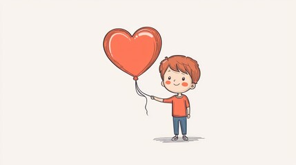A boy with a heart-shaped balloon, perfect for a minimal and sweet Valentine's Day look.