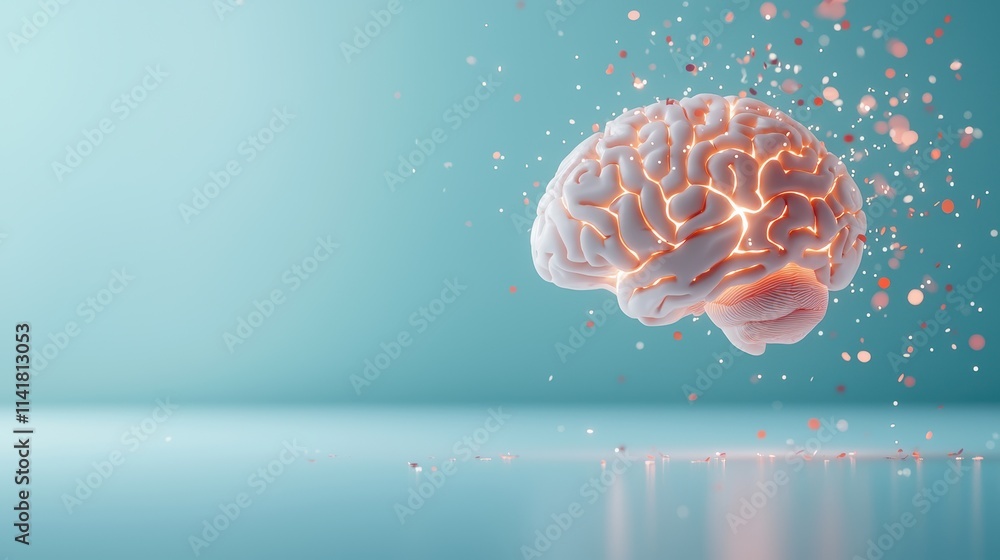 Poster a holographic projection of a human brain with glowing neural pathways, representing the power and p