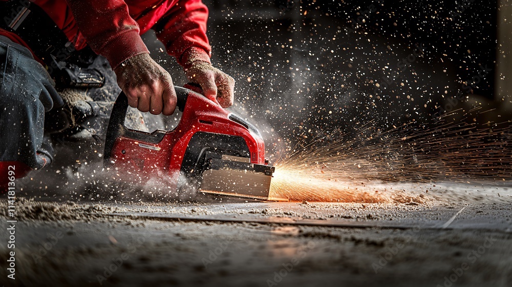 Aufkleber hands using an electric jigsaw to craft a diy wooden project with smooth precision and speed stock p