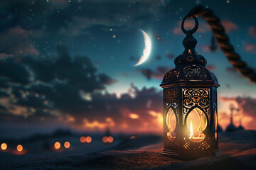 Beautiful greeting card with holiday composition for celebrate Ramadan