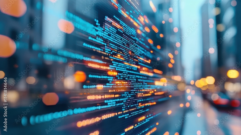 Poster lines of code rapidly scrolling on a computer screen, highlighting the fast paced world of software 