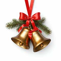 Christmas bells with red ribbon isolated on white background.