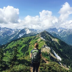 Fototapeta premium Inspirational mountain hike adventure cascade mountains travel photography nature's beauty scenic viewpoint ecofocus concept