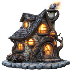 Fototapeta premium whimsical gnome house with glowing lanterns and unique architecture