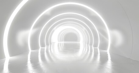 Obraz premium A futuristic, minimalist corridor illuminated with soft, glowing arches.
