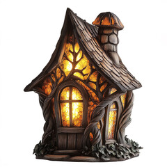 whimsical gnome house lantern glowing with magical light and intricate details