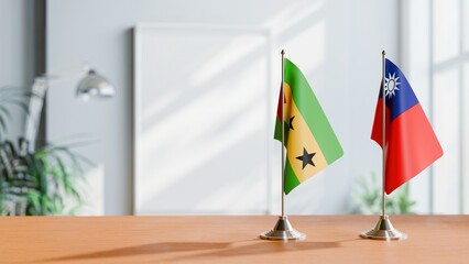 FLAGS OF SAO TOME AND TAIWAN ON TABLE