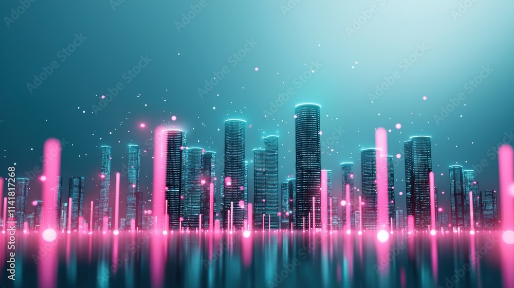 Poster a futuristic cityscape at night illuminated by countless led screens and neon lights, creating a daz
