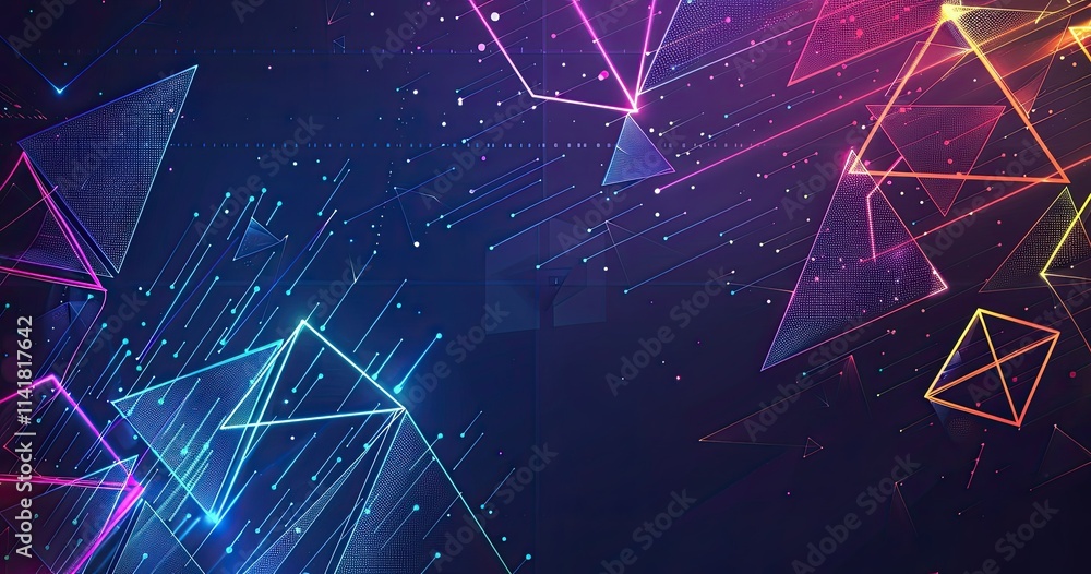Poster abstract digital background featuring colorful geometric shapes and dynamic lines.