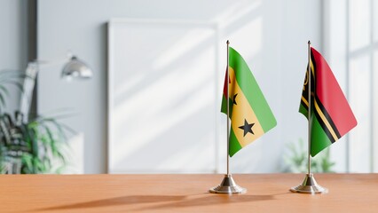 FLAGS OF SAO TOME AND VANUATU ON TABLE