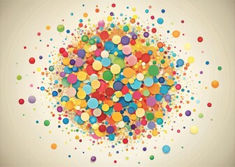 Whimsical vintage-style illustration showcasing vibrant circular confetti splashes, perfect for celebratory themes, events, and festivities, all set on a transparent background.