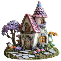 Fototapeta premium whimsical gnome house surrounded by colorful flowers and mushrooms