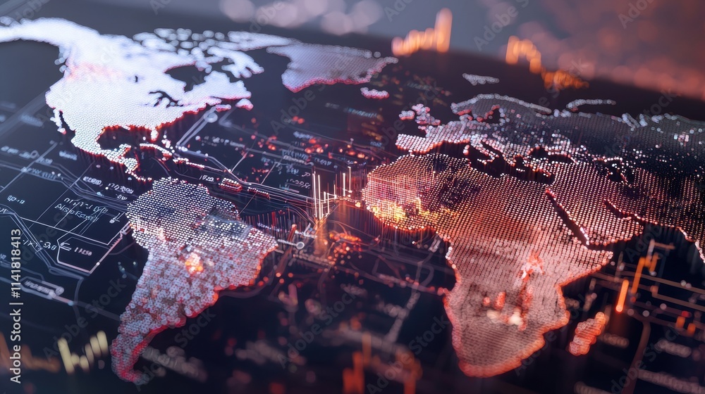 Poster global data visualization interactive digital map of earth technology concept modern environment