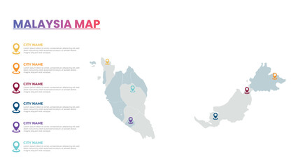Malaysia Modern Map Infographic Template, Detailed infographic map of Malaysia Popular City