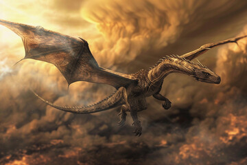 Fototapeta premium Fantastically mythological dragon with big wide wings