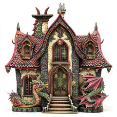 Fototapeta premium Dragon themed fairy tale house with intricate details and vibrant colors