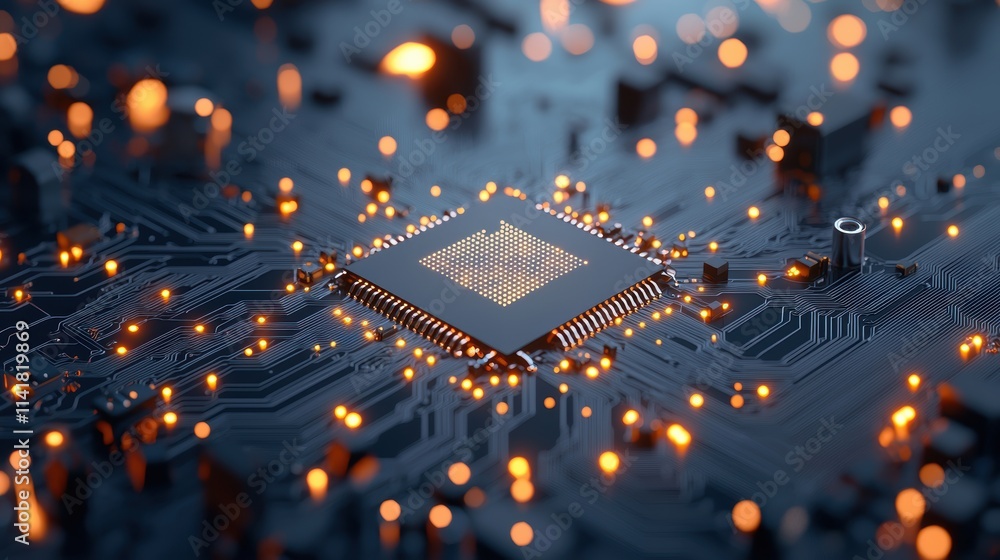 Aufkleber a close up shot of a microchip with its intricate circuitry illuminated, symbolizing the power and p