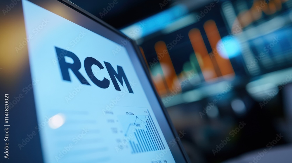 Poster rcm data trends financial sector infographic display digital environment close-up view business insi