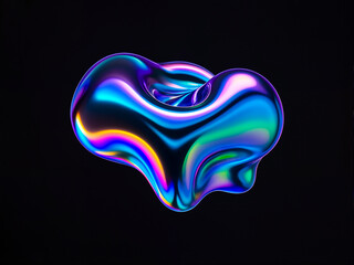 Holographic abstract liquid Iridescent wavy substance on black background 07