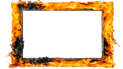 frame with fire and flames isolated on a white background PNG.AI GENERATED