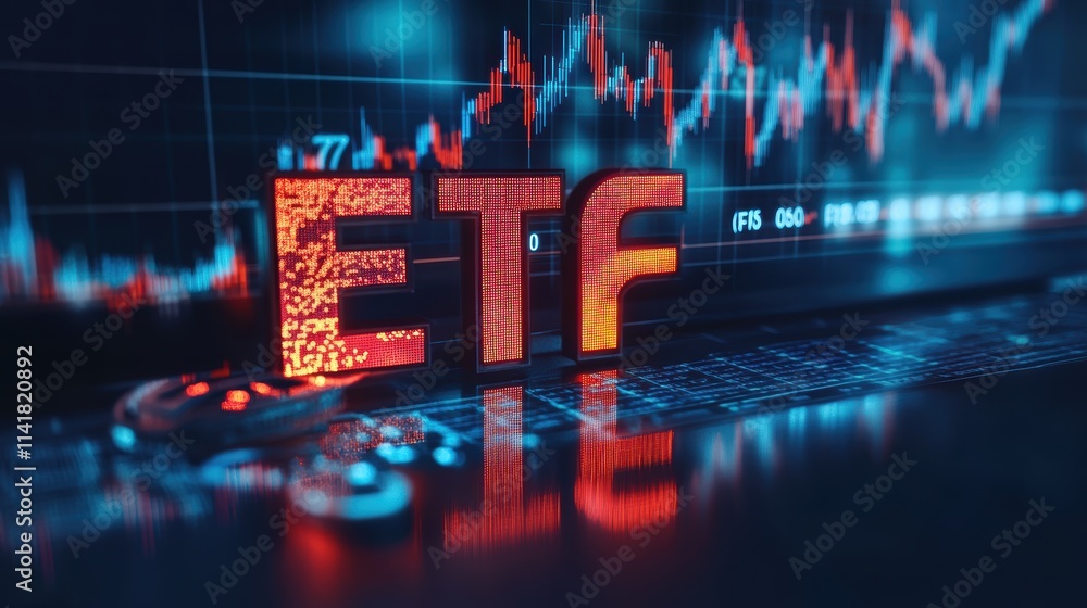Poster market analysis event highlighting etfs in financial sector digital environment data visualization c