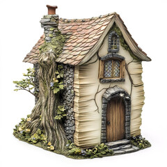 whimsical gnome house crafted from giant storybook, featuring intricate details
