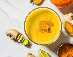 Golden citrus zest immunity juice with turmeric and ginger boosting wellbeing