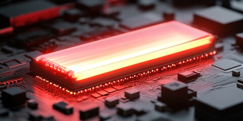 Abstract technology background: Microchips and glowing bar graph curves illustrate low-altitude economy key materials. High-quality 32K visualization merges tech elements with economic data, ideal for