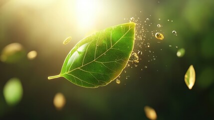 Fototapeta premium Close-up Visualization of Moisture on Leaf