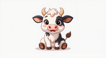 Fototapeta premium Cute Cartoon Baby Cow Illustration with Adorable Expression, Perfect for Children's Books and Nursery Decor