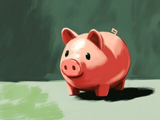 Simple piggy bank with a small house icon painted on it, minimalist style 