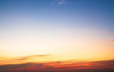 Sky sunset evening background sunrise dusk cloud dramatic orange twilight red warm sunny dawn sunshine romantic calm nature, cloudscape summer autumn spring scene, environment ecosystem energy.