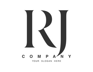 RJ logo design. Initial letter r and j serif font style. Creative classic company name typography. Trendy logotype or identity.